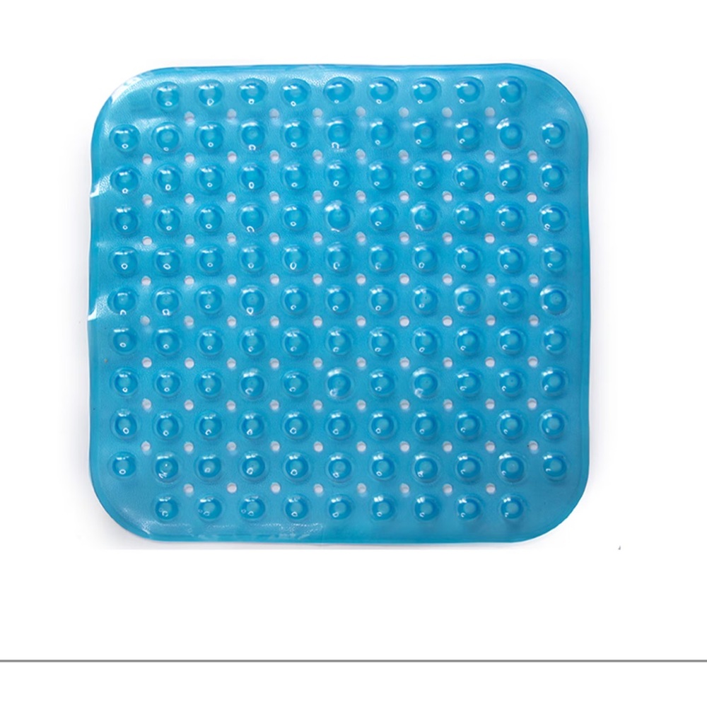 Antibacterial Blue Non-Slip Bath Mat with Suction Cups 18 x 18